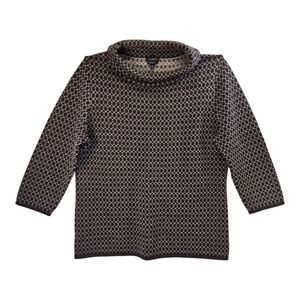 Talbots 3/4 Sleeve Brown Lattice Print Merino Wool Sweater Sz L